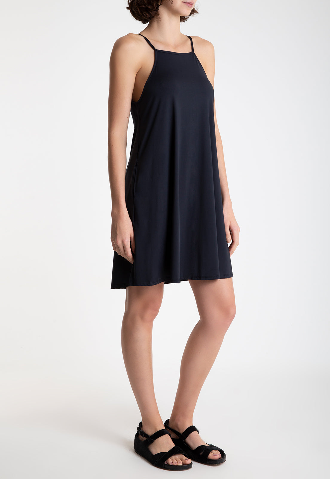 Isis Black Plain Sleeveless Short Shift Dress