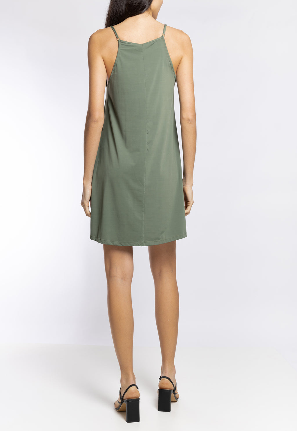 Isis Green Plain Sleeveless Short Shift Dress