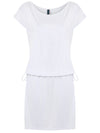 Shiva White Plain Adjustable Drawstring Waist Blouson Dress