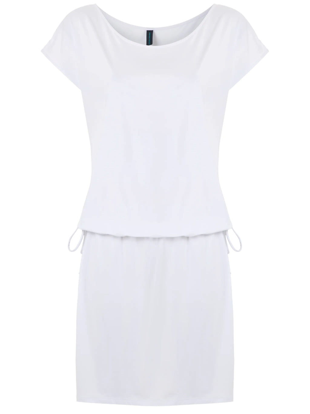 Shiva White Plain Adjustable Drawstring Waist Blouson Dress