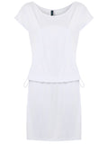 Shiva White Plain Adjustable Drawstring Waist Blouson Dress