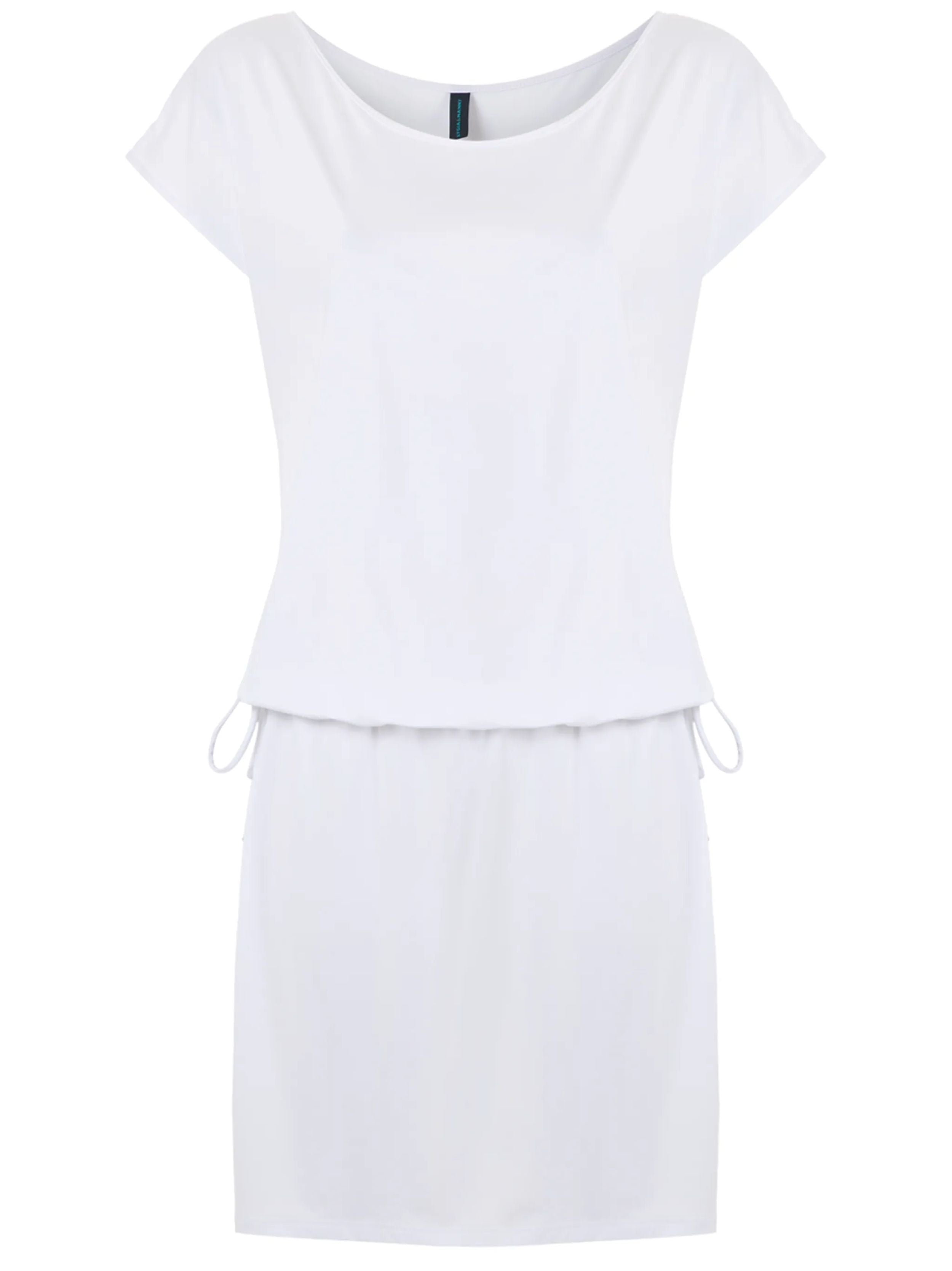 Shiva White Plain Adjustable Drawstring Waist Blouson Dress