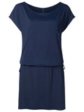 Shiva Blue Plain Adjustable Drawstring Waist Blouson Dress