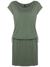 Shiva Green Plain Adjustable Drawstring Waist Blouson Dress