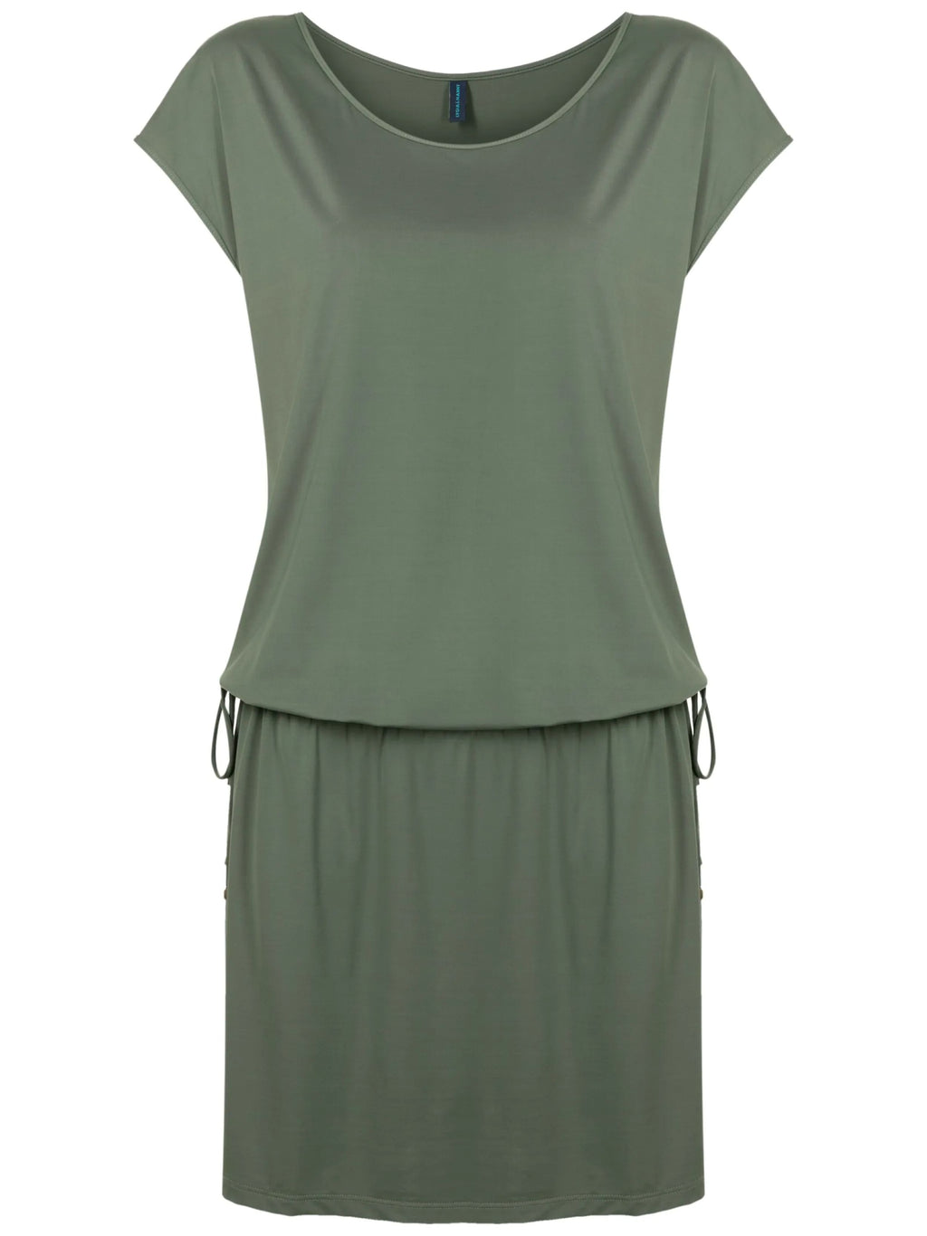 Shiva Green Plain Adjustable Drawstring Waist Blouson Dress