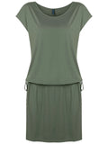 Shiva Green Plain Adjustable Drawstring Waist Blouson Dress