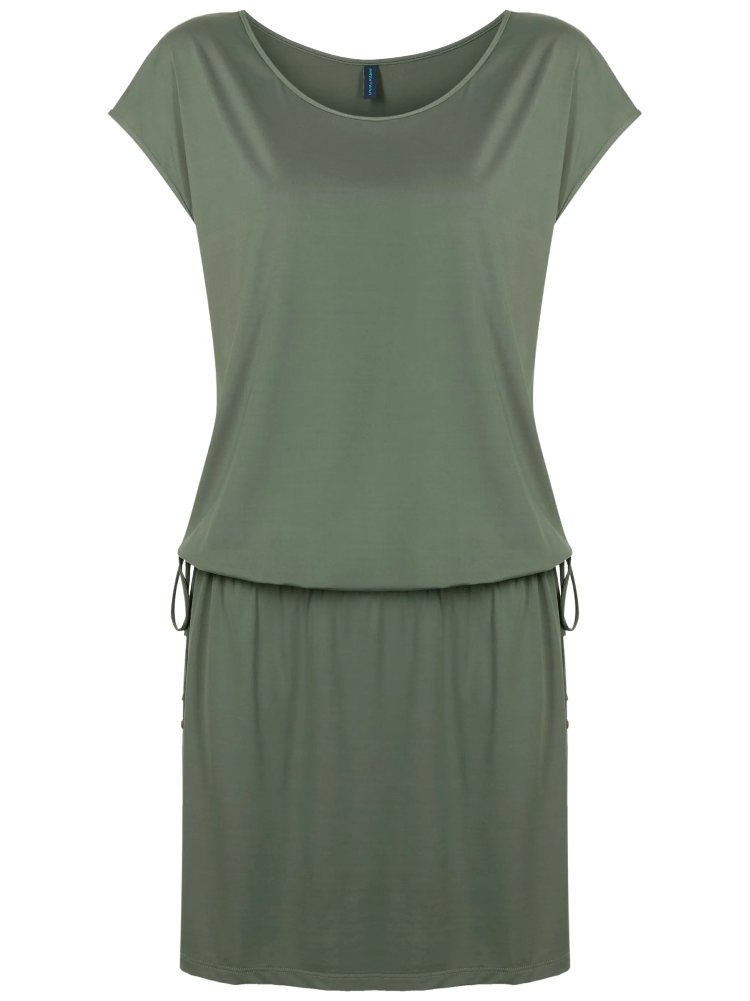 Shiva Green Plain Adjustable Drawstring Waist Blouson Dress