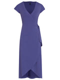 Falcao Purple Plain V-Neck Midi Dress