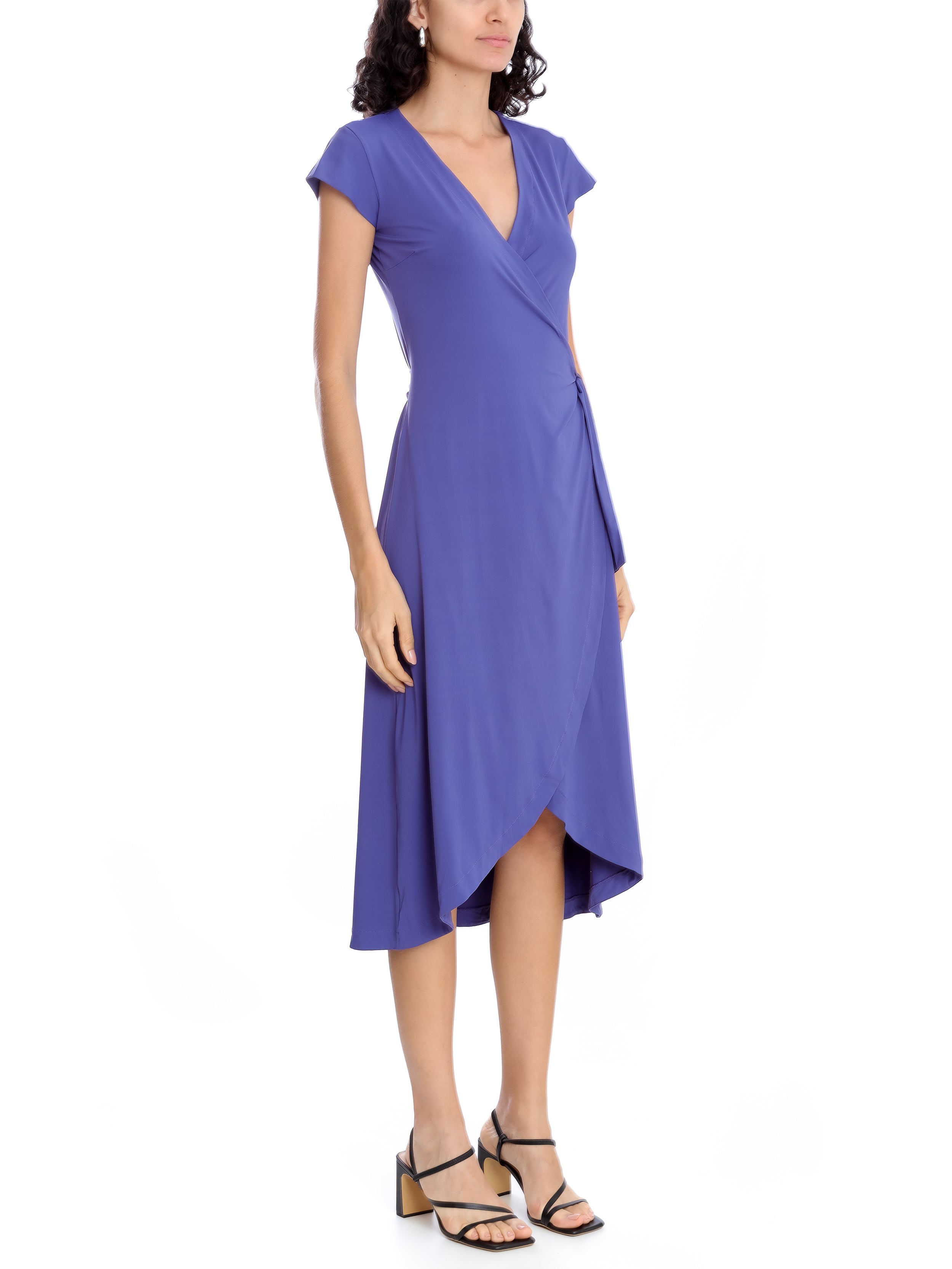 Falcao Purple Plain V-Neck Midi Dress