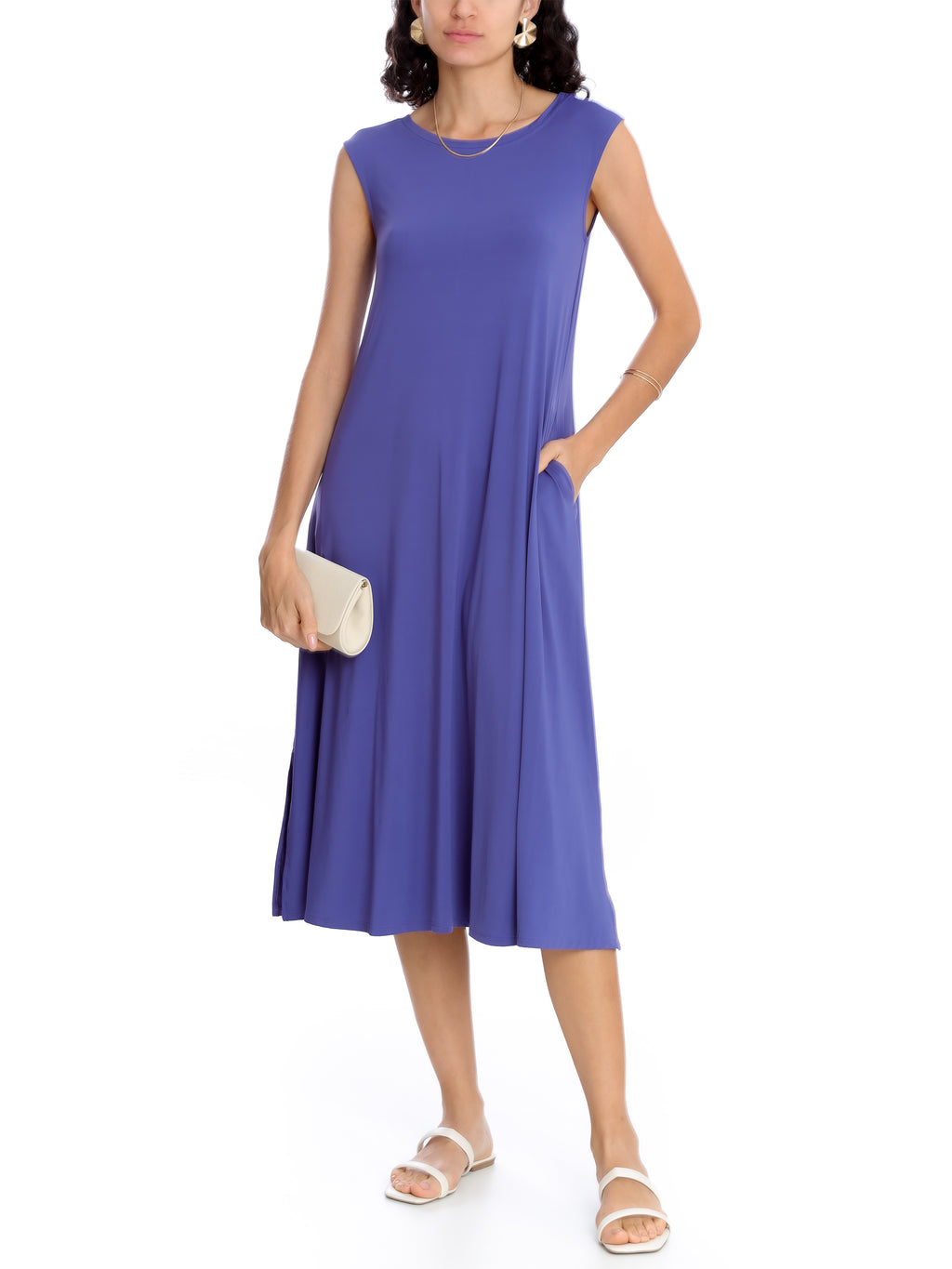 Tiê Purple A-Line Silhouette Side-Seam Pockets Midi Dress