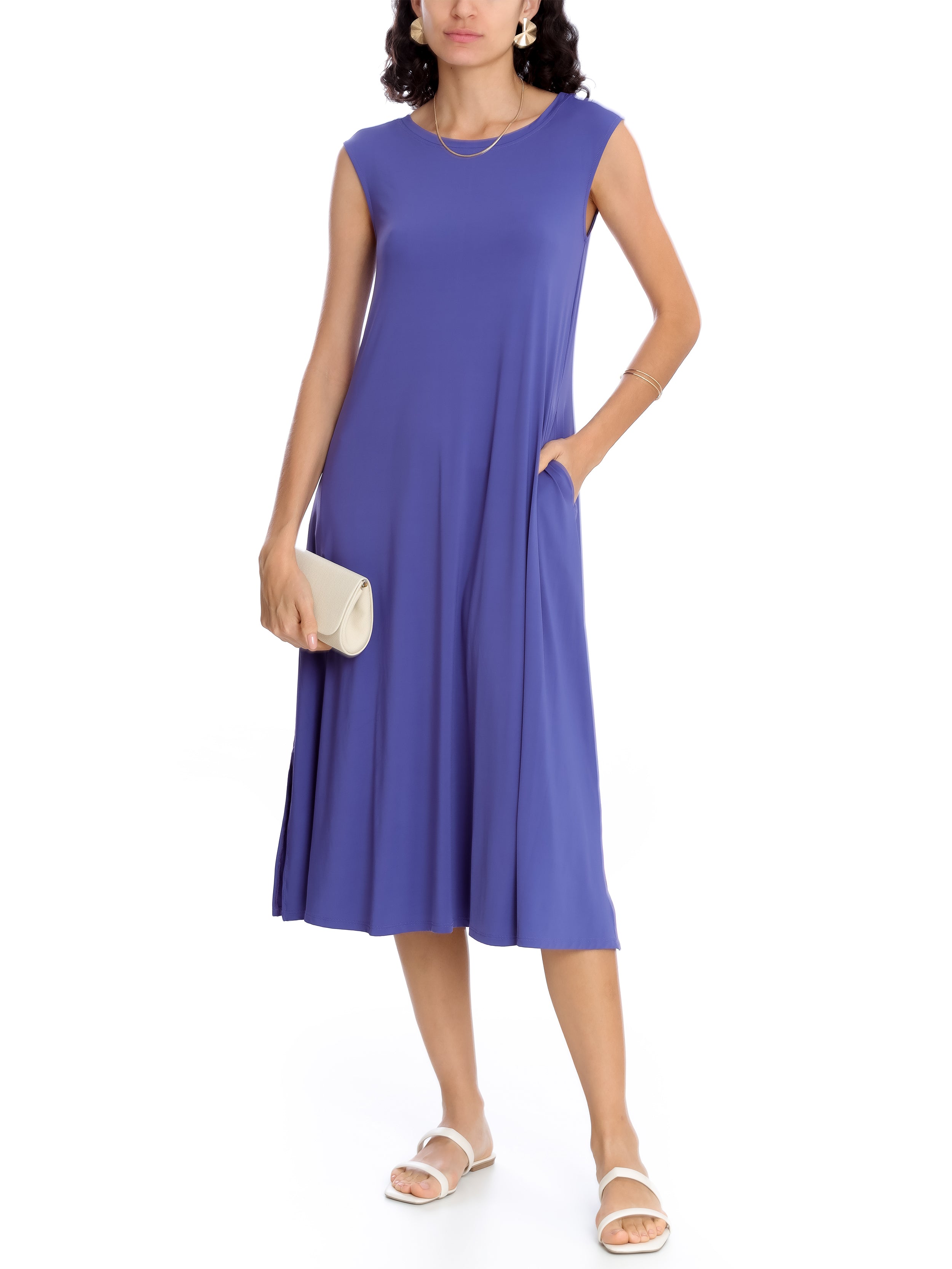 Tiê Purple A-Line Silhouette Side-Seam Pockets Midi Dress