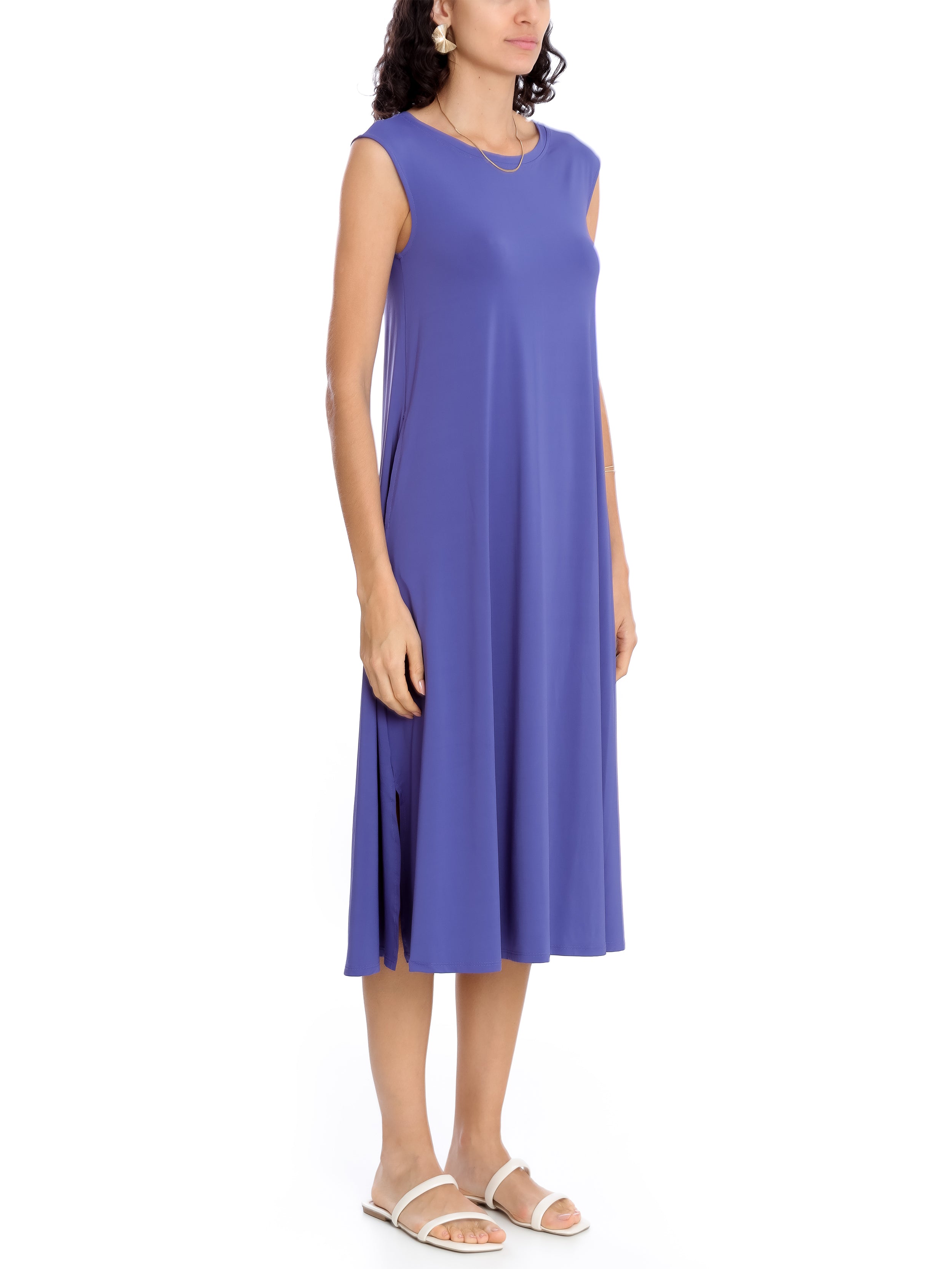 Tiê Purple A-Line Silhouette Side-Seam Pockets Midi Dress