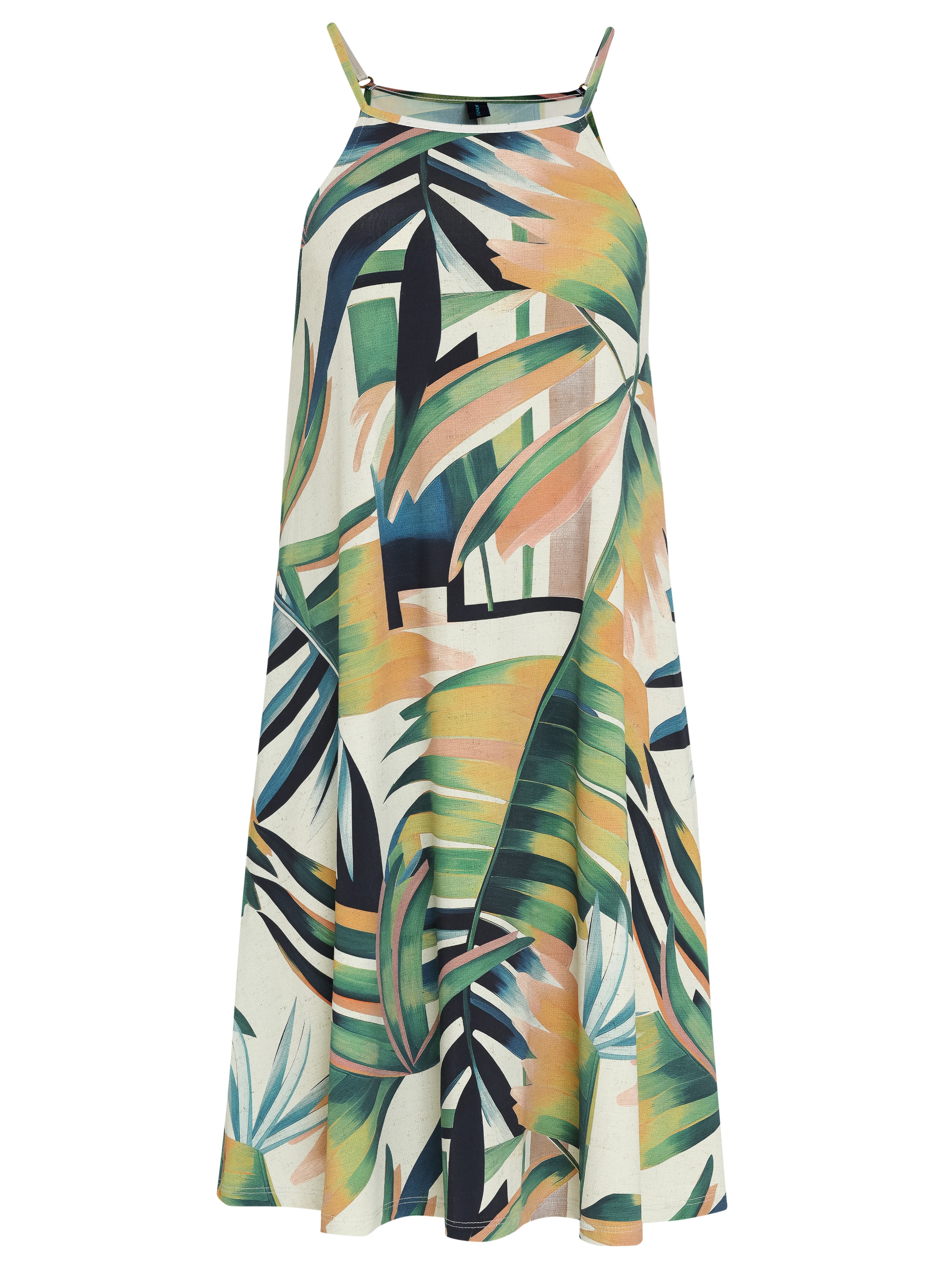 Isis Foliage-Print Sleeveless Short Shift Dress