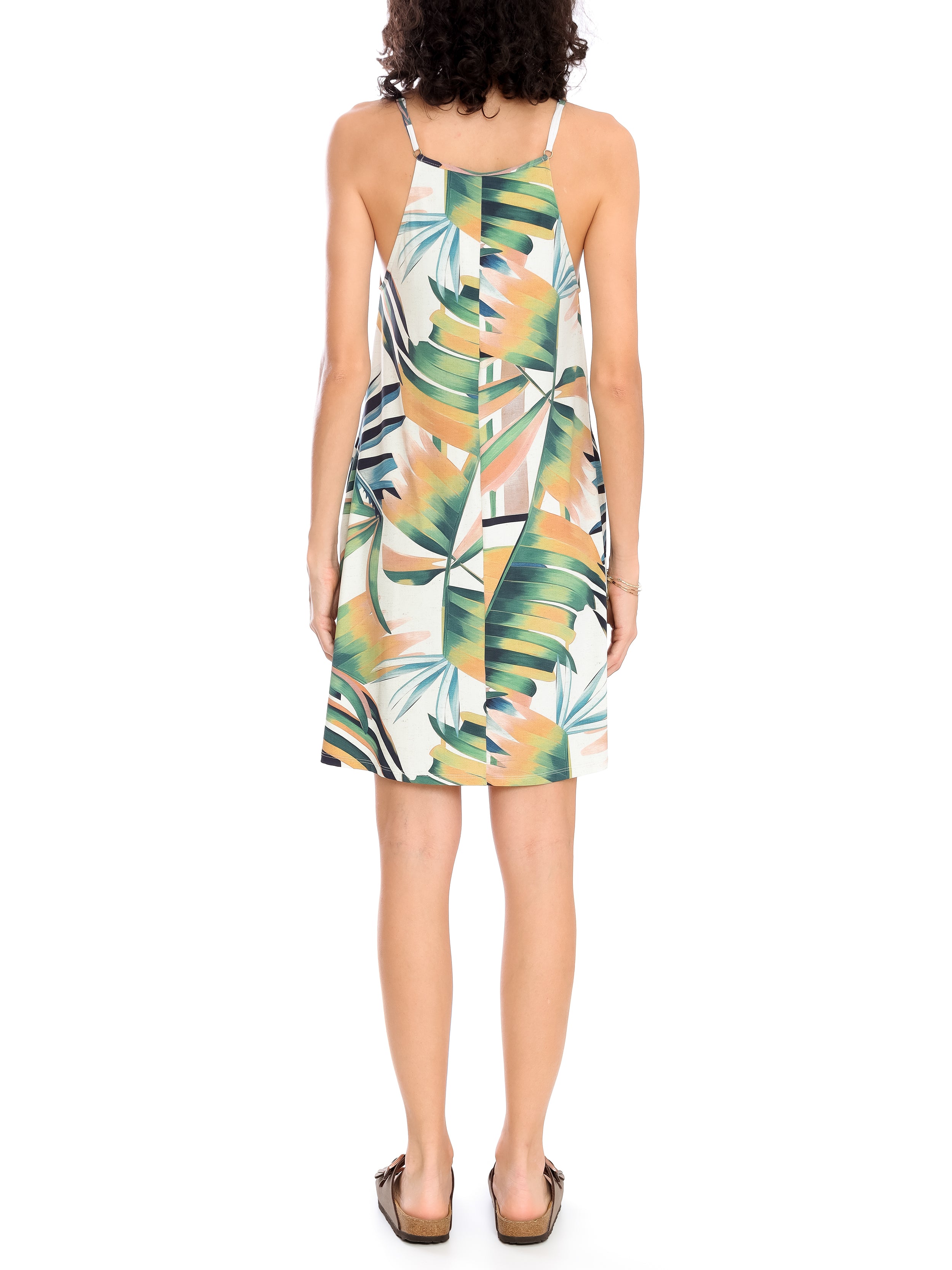 Isis Foliage-Print Sleeveless Short Shift Dress