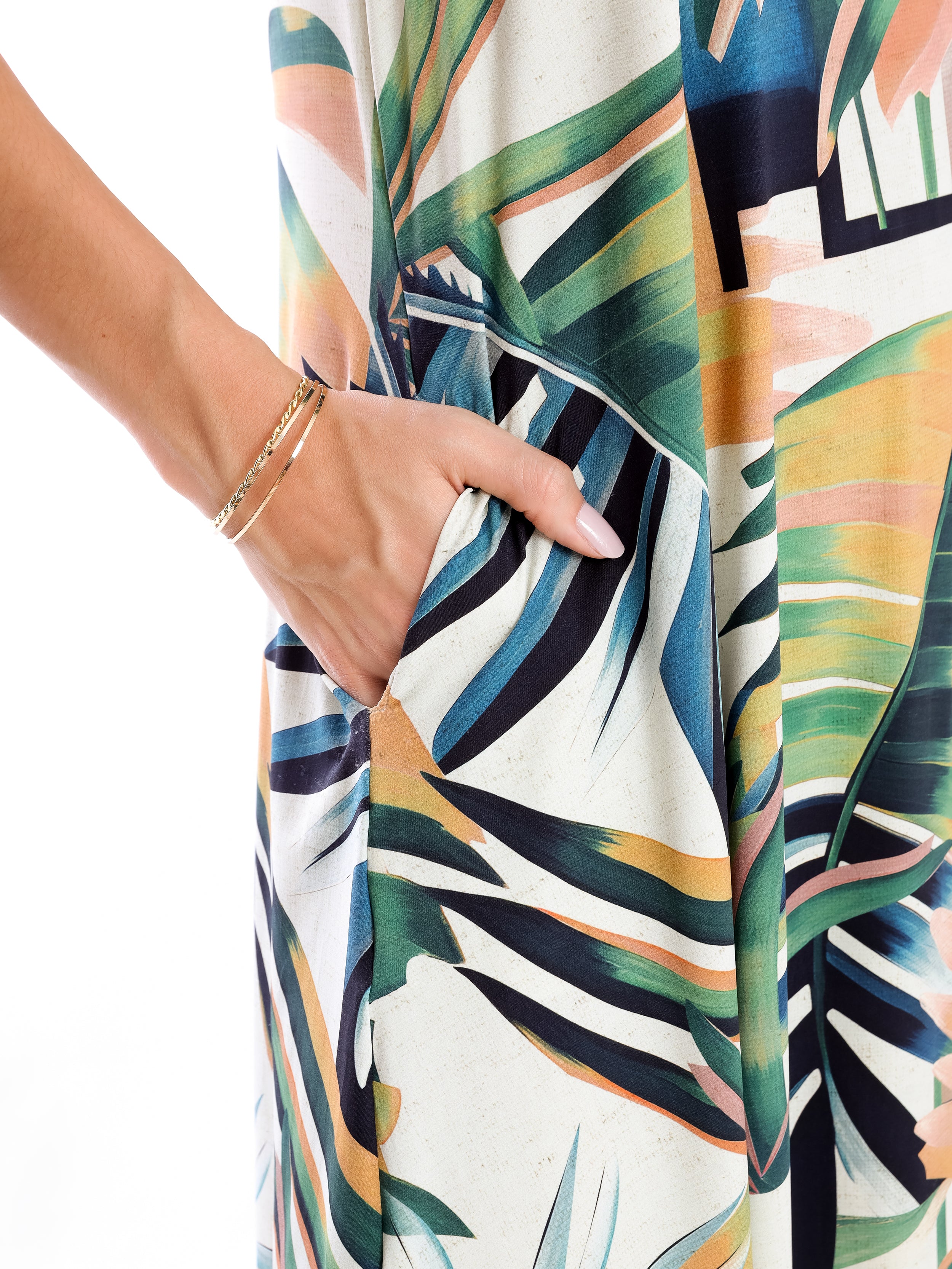 Isis Foliage-Print Sleeveless Short Shift Dress
