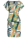 Shiva Foliage-Print Adjustable Drawstring Waist Blouson Dress Sumatra