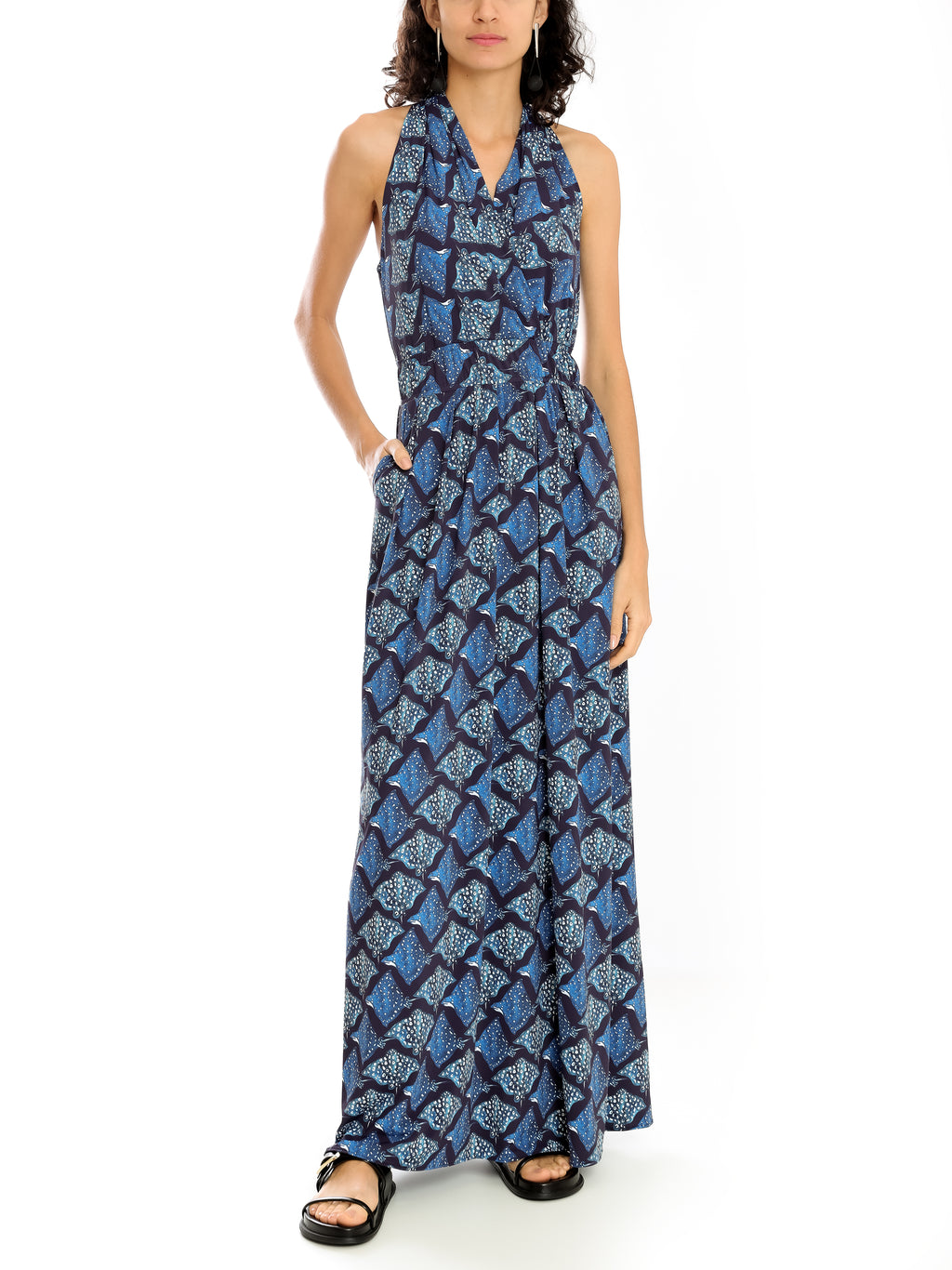 Inanna Stingrays-Print V-Neck Dress Raja