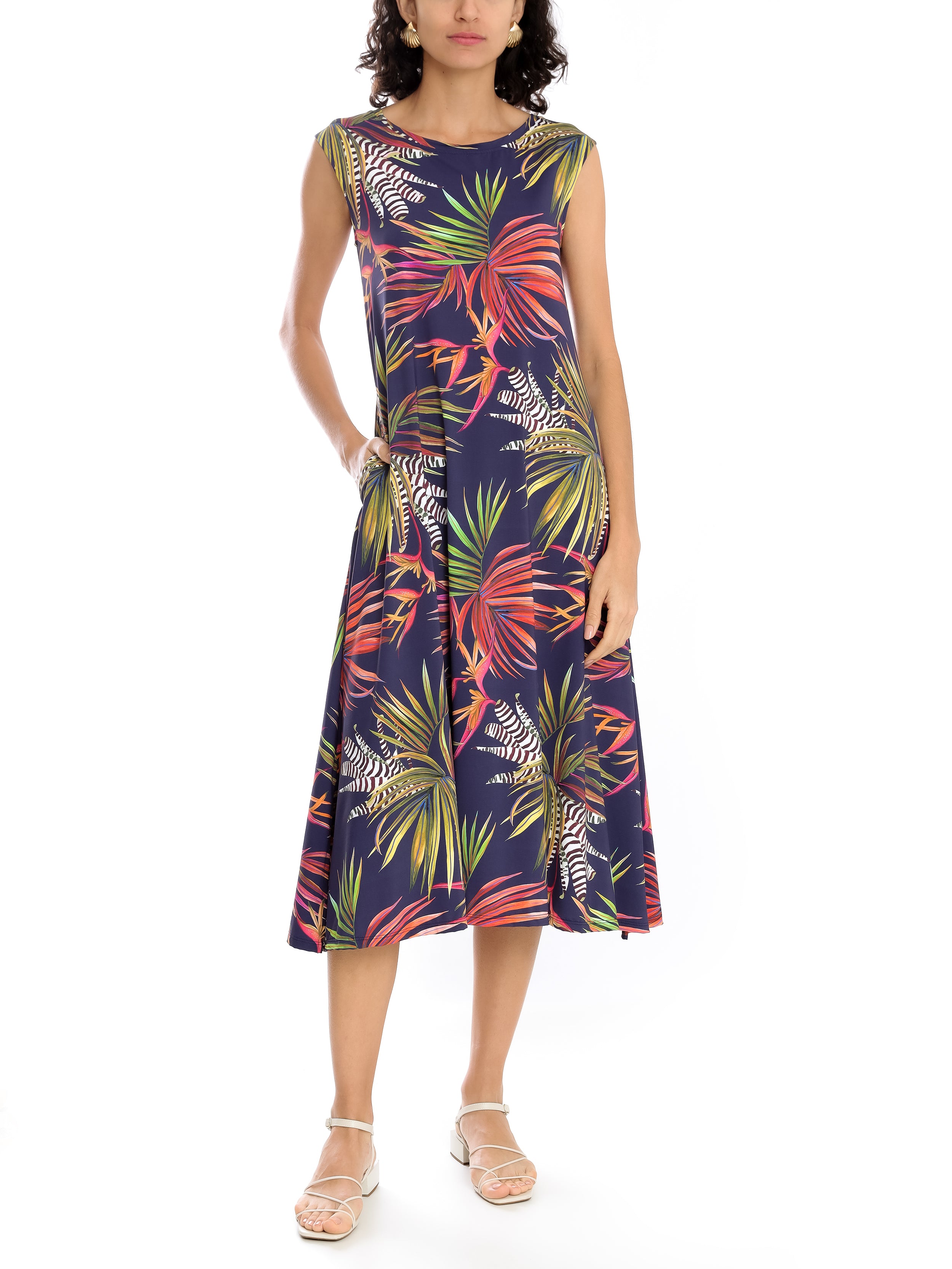 Tiê Foliage-Print Midi Dress