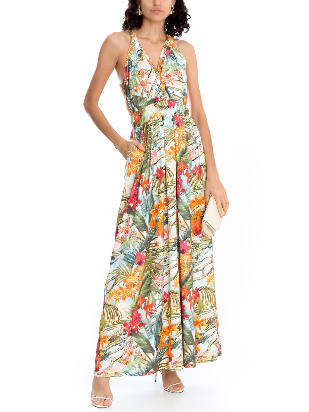 Inanna Foliage-Print V-Neck Dress Laos