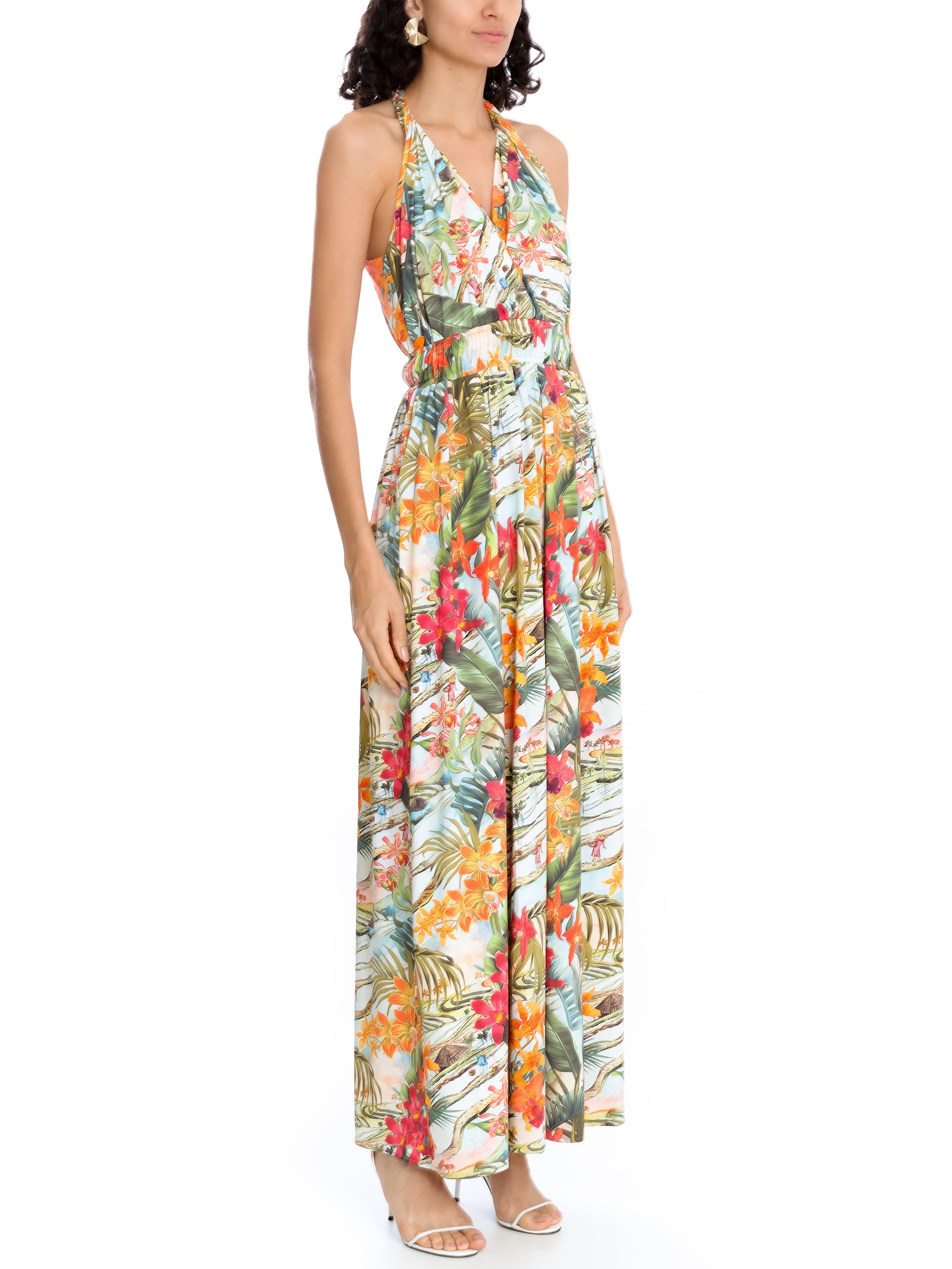 Inanna Foliage-Print V-Neck Dress Laos