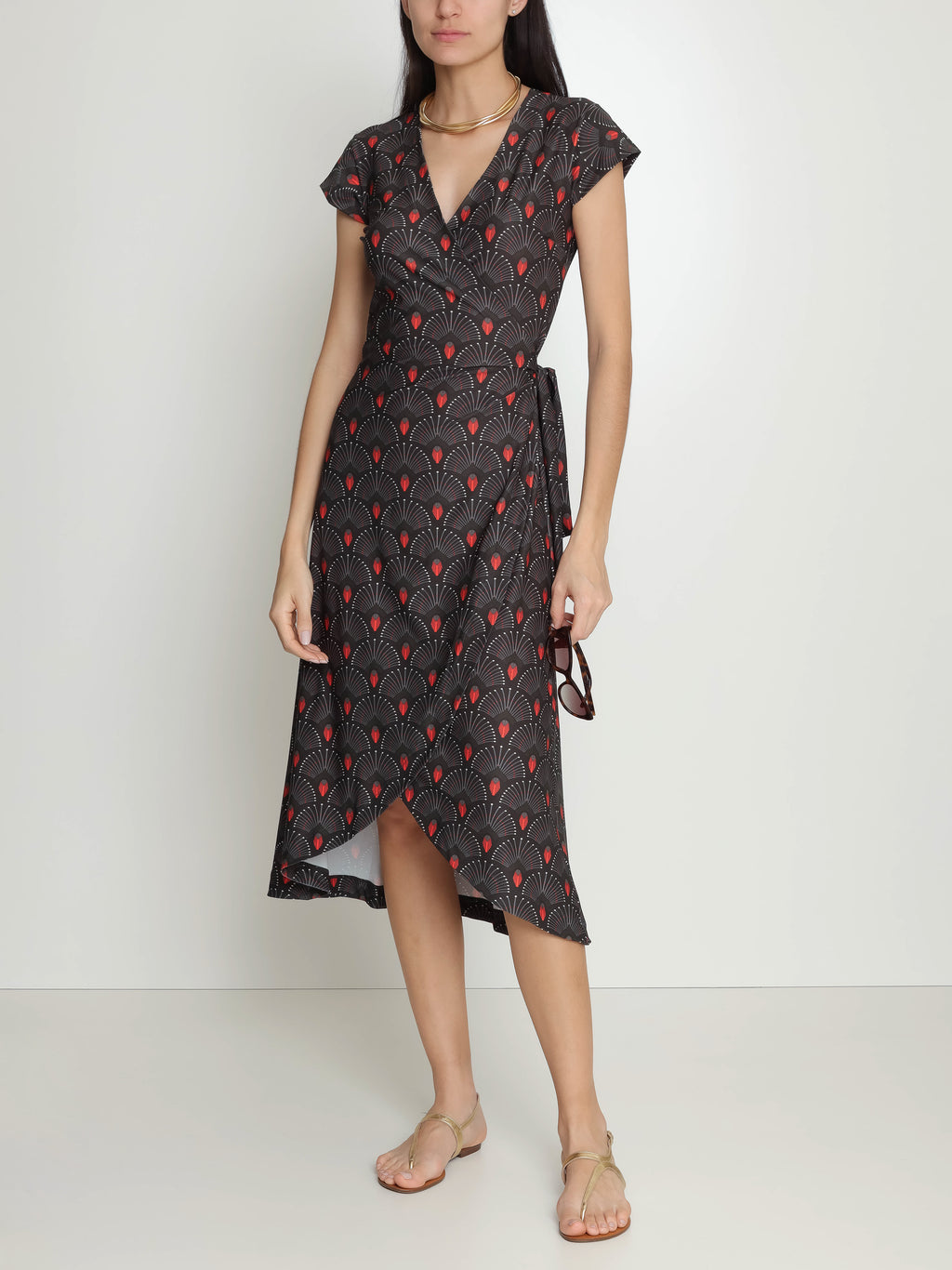 Falcao Geometric-Print V-Neck Midi  Dress Cocar