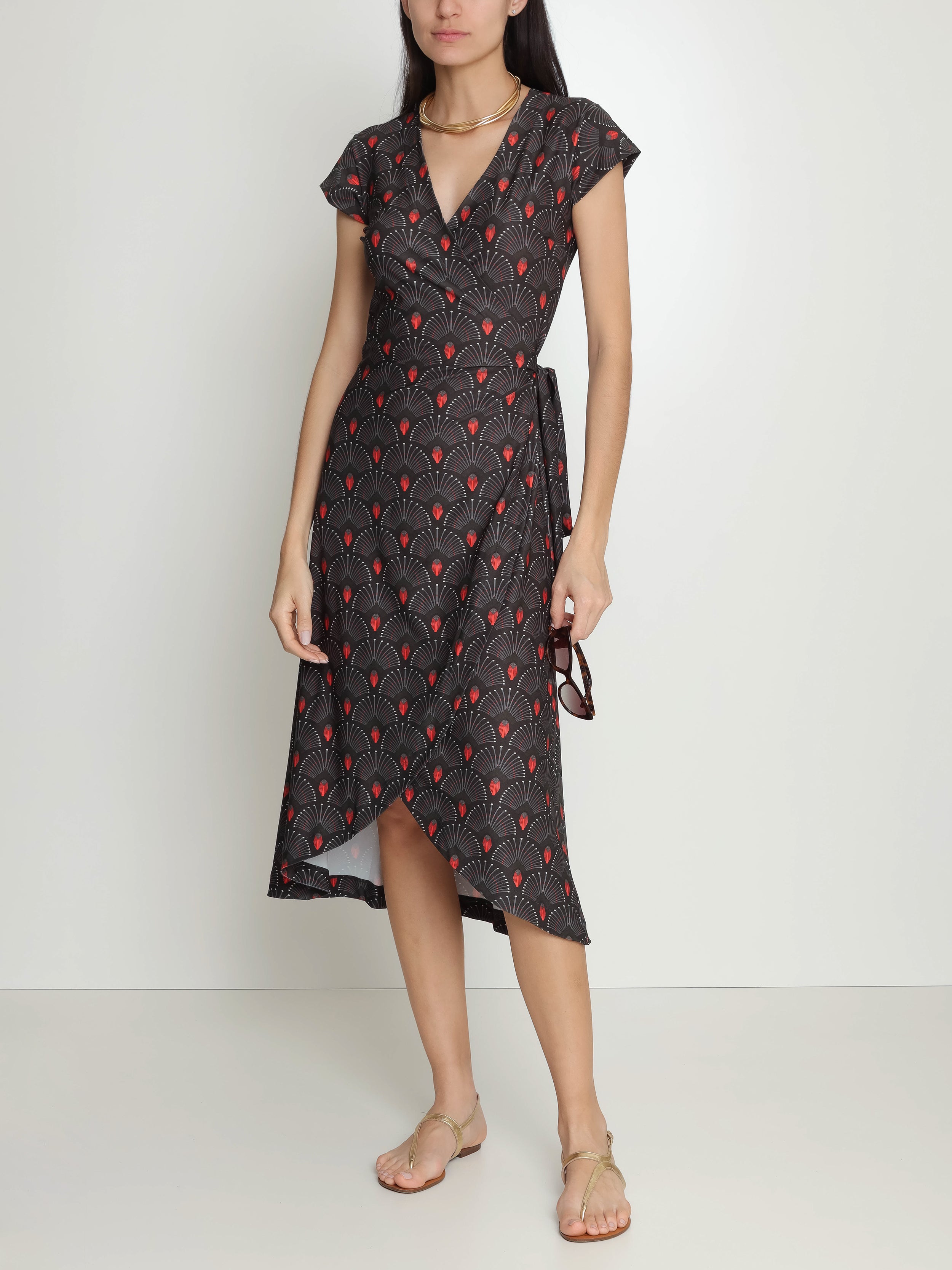 Falcao Geometric-Print V-Neck Midi  Dress Cocar