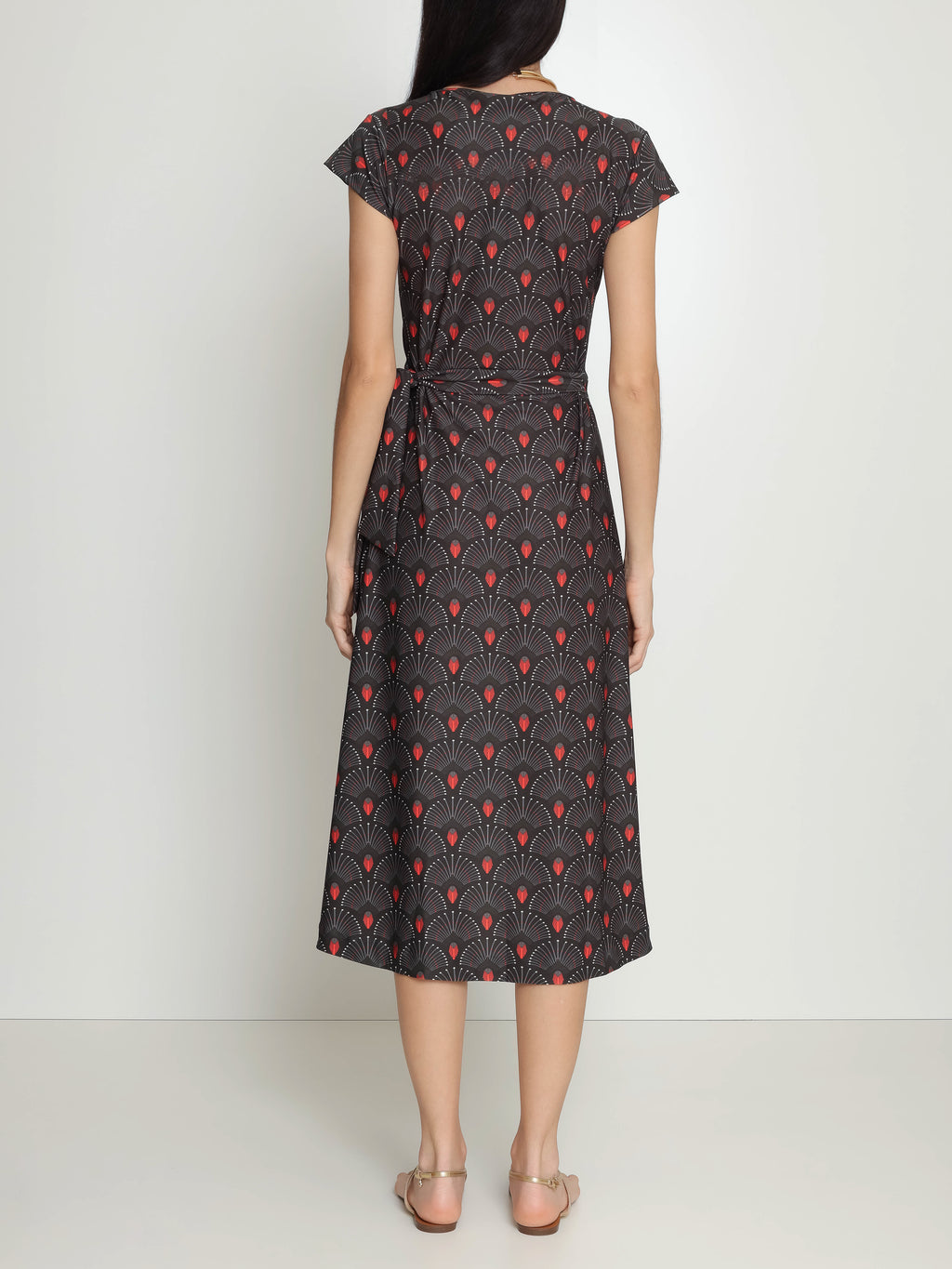 Falcao Geometric-Print V-Neck Midi  Dress Cocar