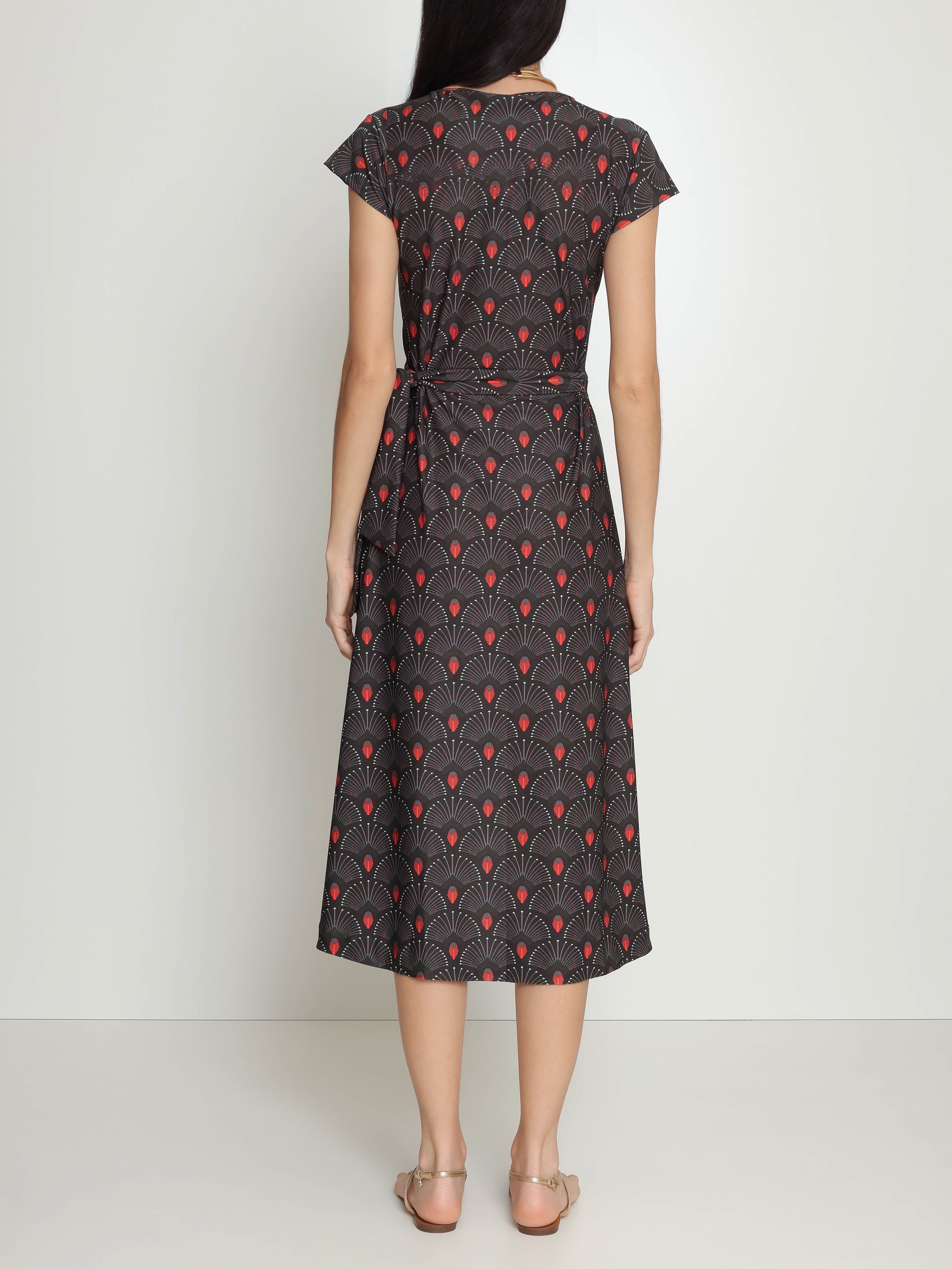 Falcao Geometric-Print V-Neck Midi  Dress Cocar