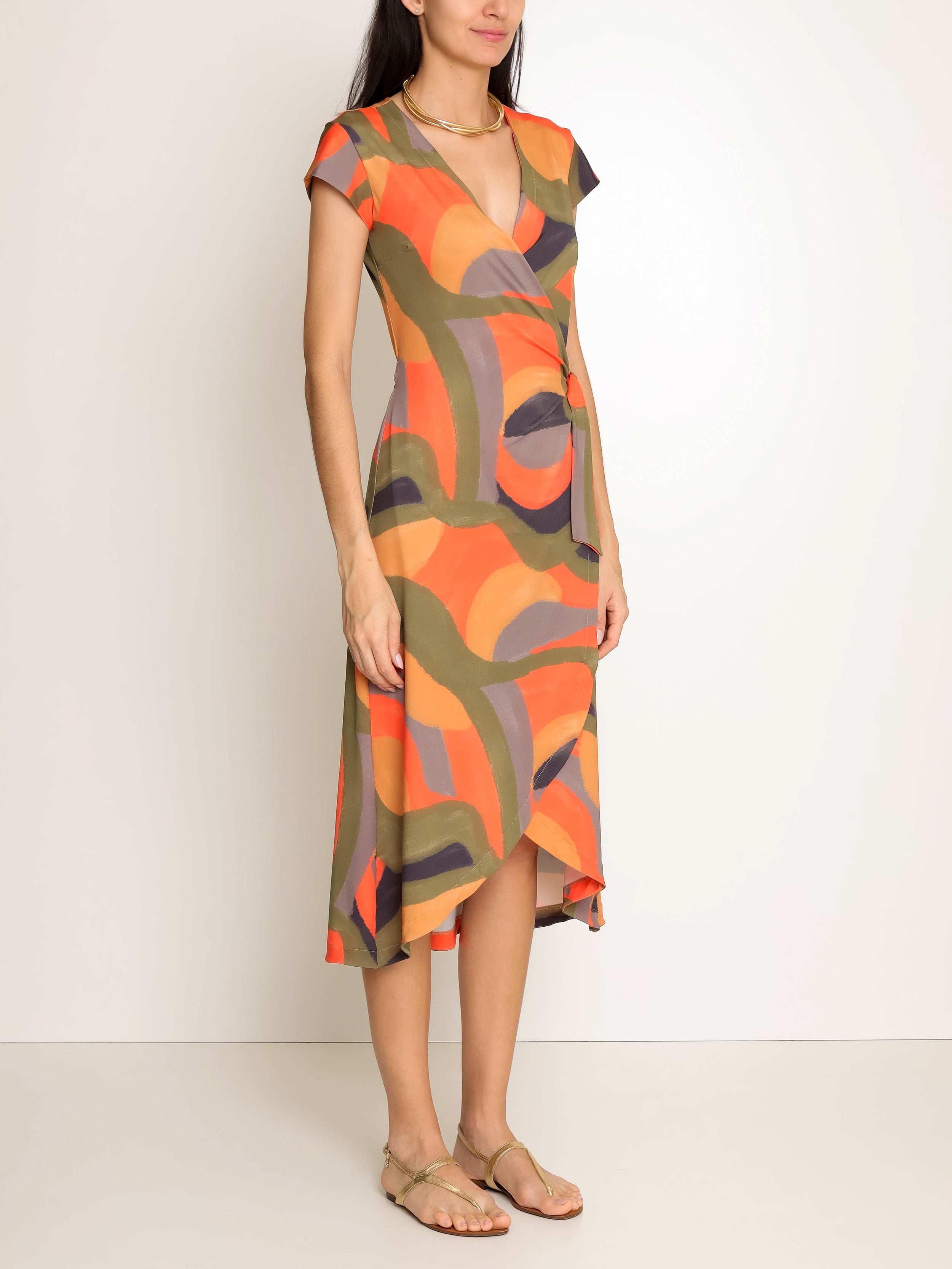 Falcao Abstracte-Print V-Neck Midi Dress
