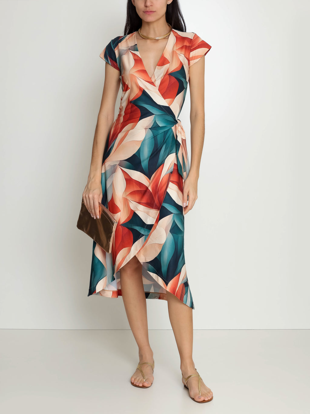 Falcao Foliage-Print V-Neck Midi Dress