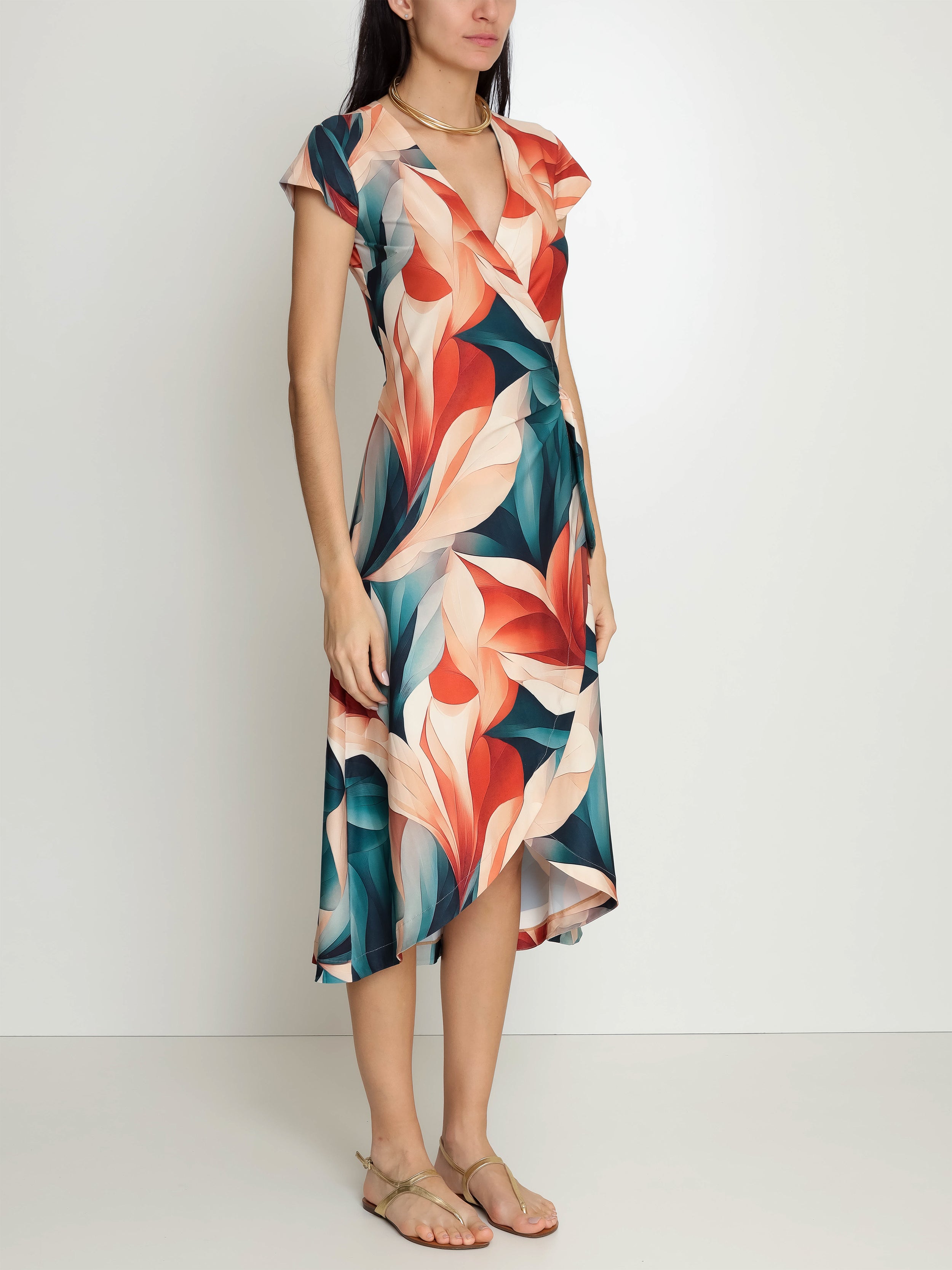 Falcao Foliage-Print V-Neck Midi Dress