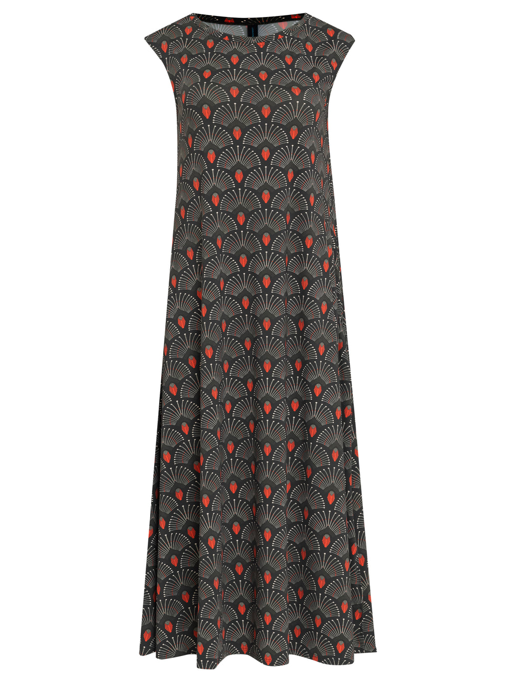 Tiê -Print A-Line Silhouette Side-Seam Pockets Midi Dress