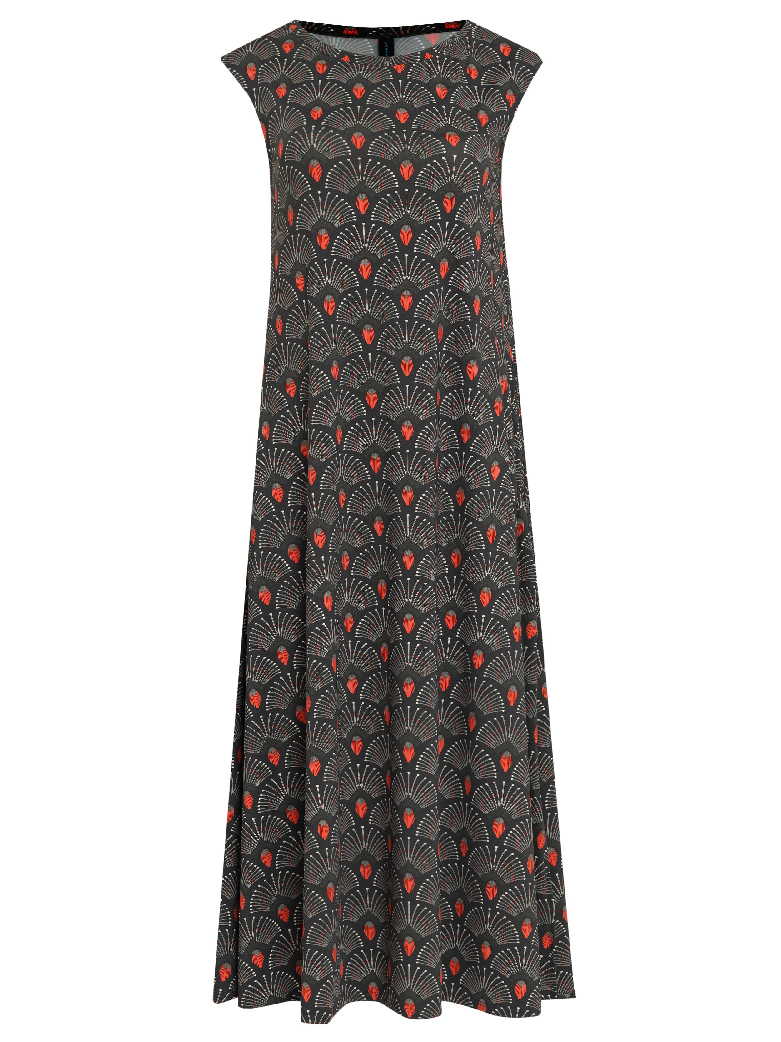 Tiê -Print A-Line Silhouette Side-Seam Pockets Midi Dress