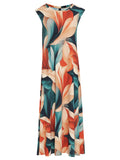 Tiê Foliage-Print A-Line Silhouette Side-Seam Pockets Midi Dress