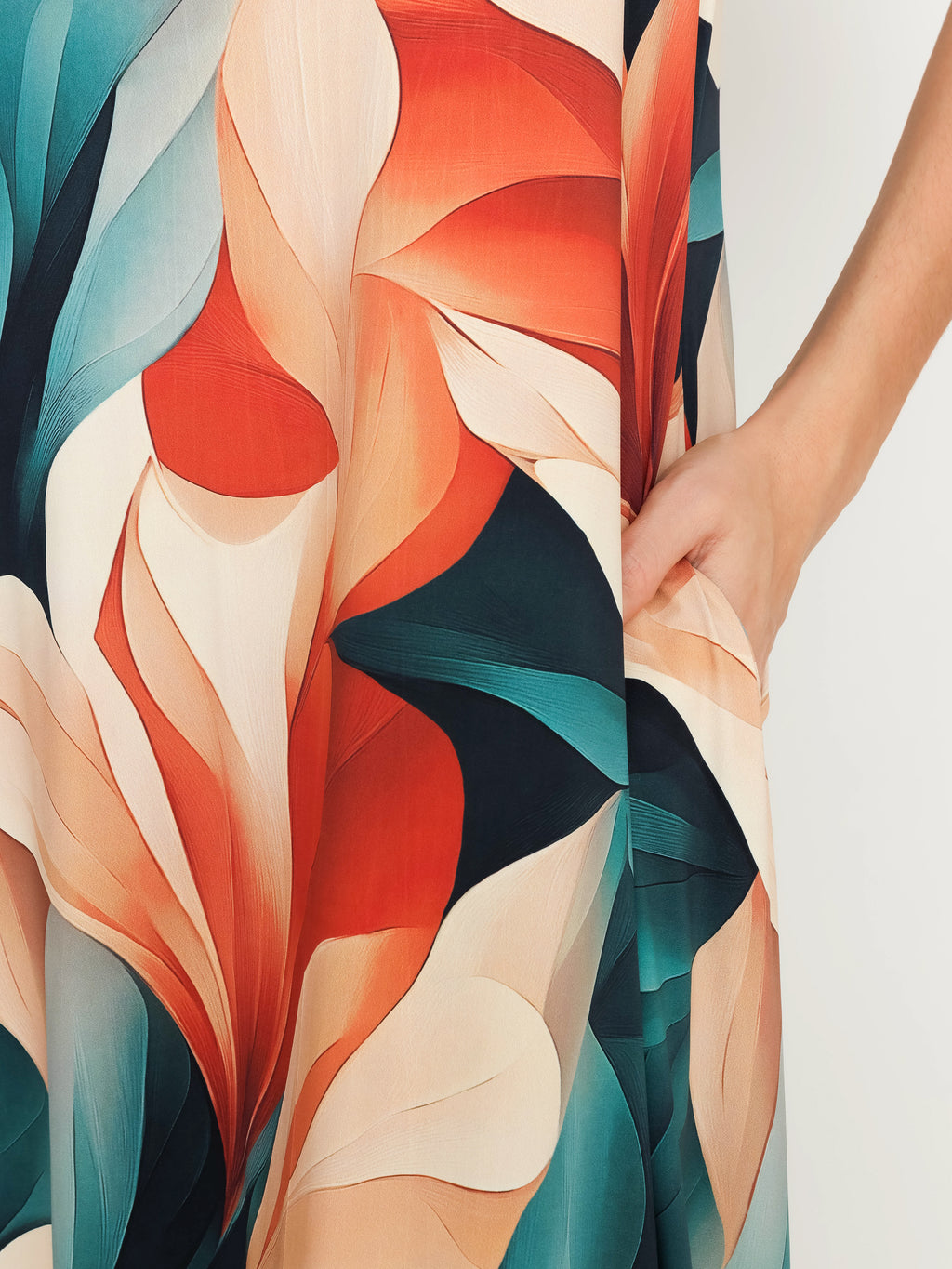 Tiê Foliage-Print A-Line Silhouette Side-Seam Pockets Midi Dress