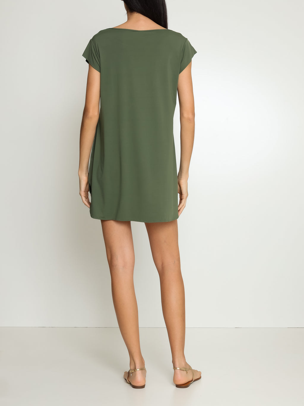 Jurema Green Plain Cold-Shoulder Minidress