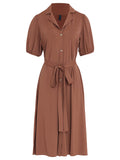 Themis Brown Plain Midi Dress