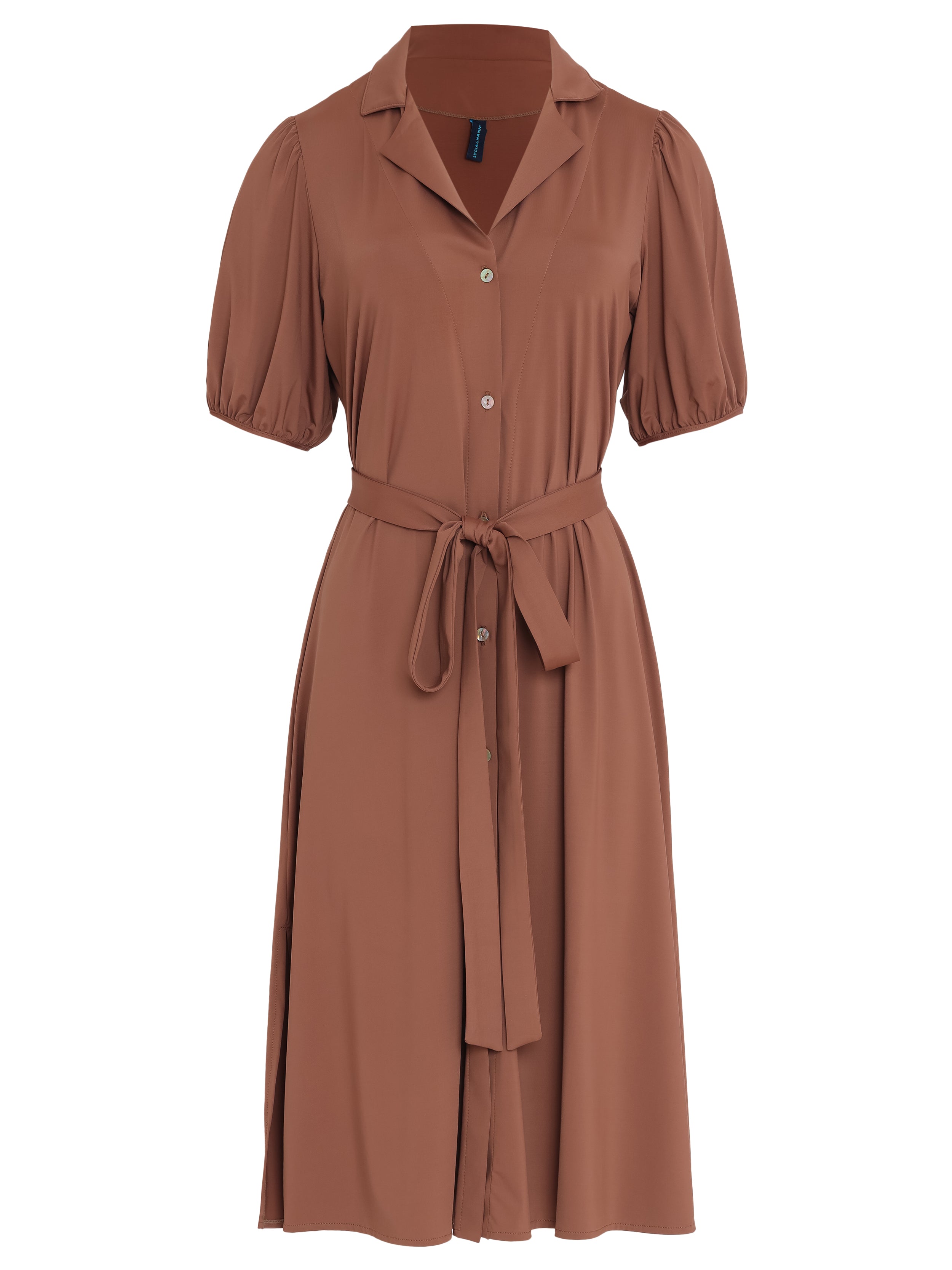 Themis Brown Plain Midi Dress