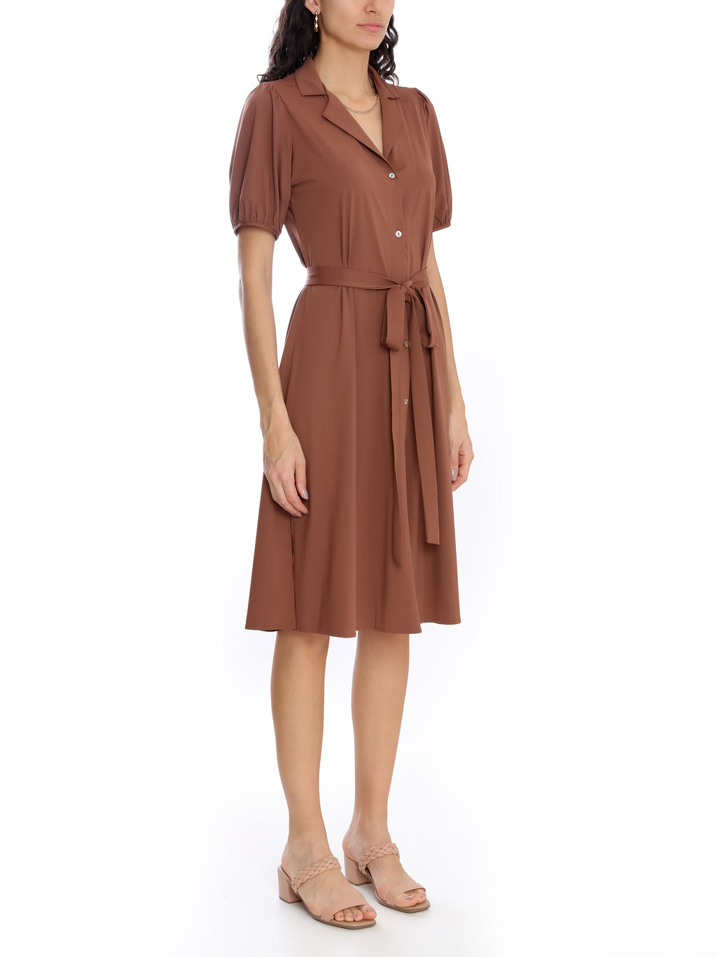 Themis Brown Plain Midi Dress