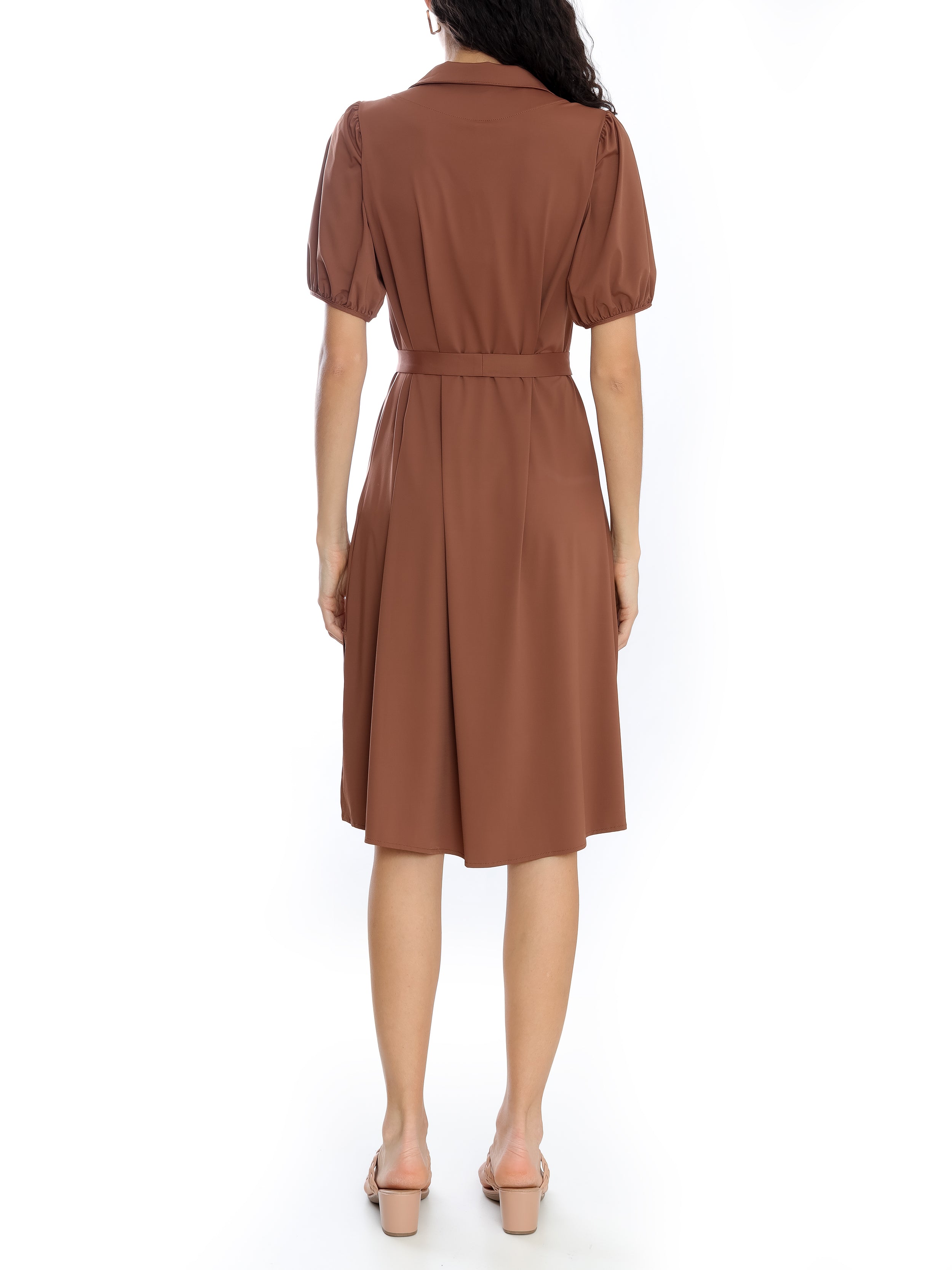 Themis Brown Plain Midi Dress