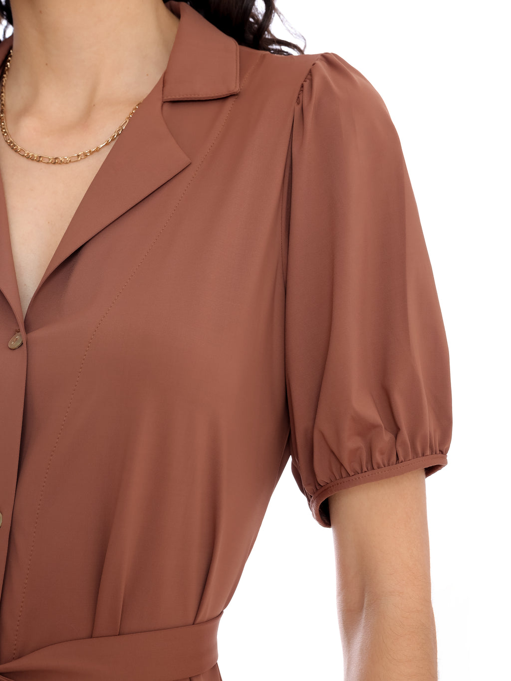 Themis Brown Plain Midi Dress
