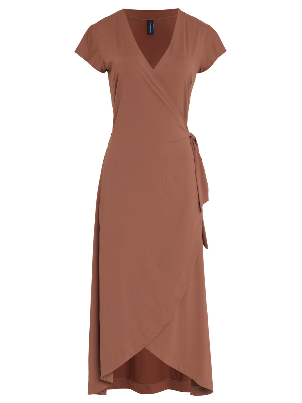 Falcao Brown Plain V-Neck Midi Dress