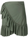 Laurita Green Plain Ruffled Miniskirt