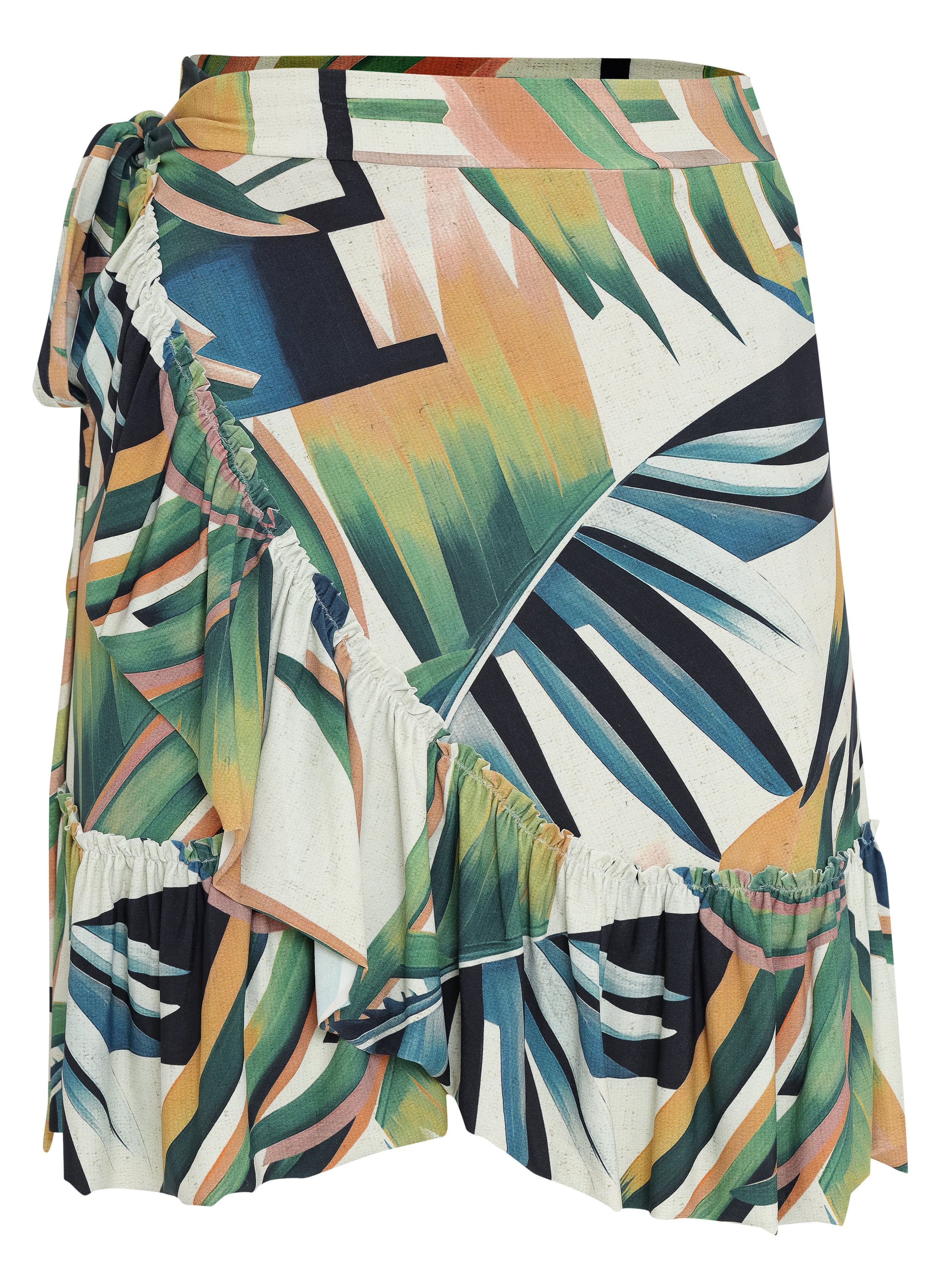 Laurita Foliage-Print Ruffled Miniskirt