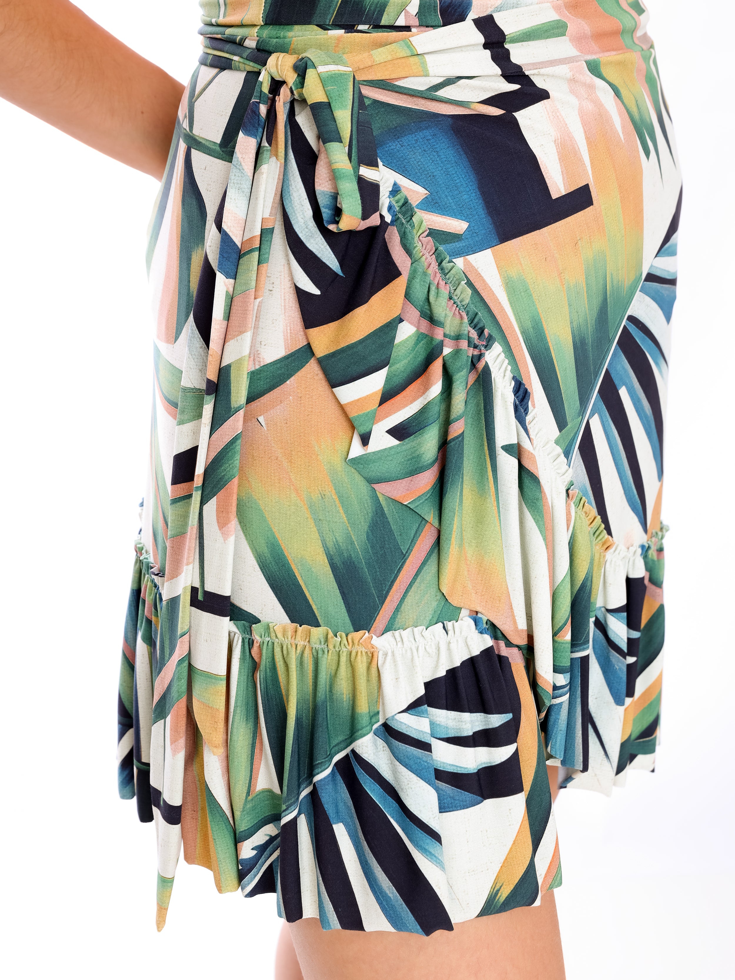 Laurita Foliage-Print Ruffled Miniskirt