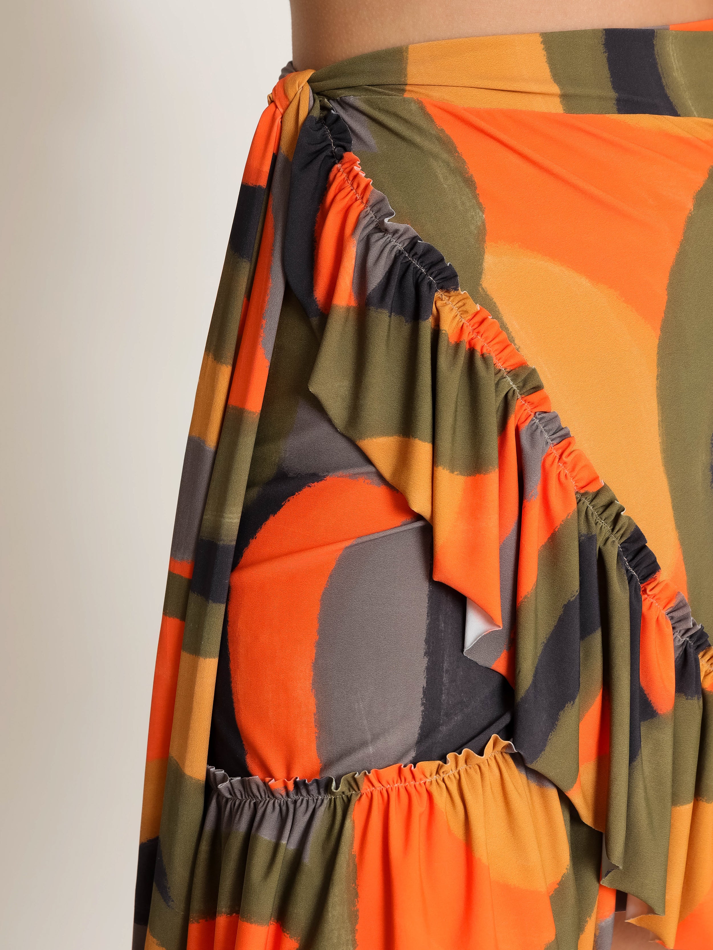 Laurita Abstracte-Print Ruffled Miniskirt
