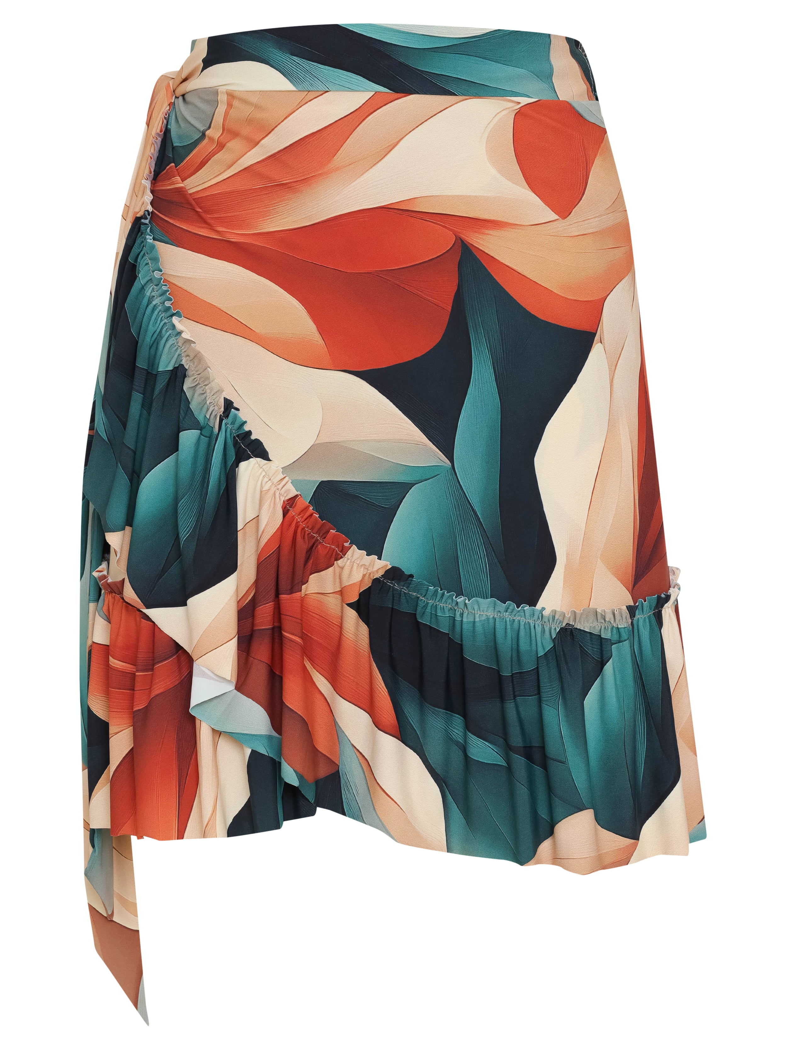 Laurita Foliage-Print Ruffled Miniskirt