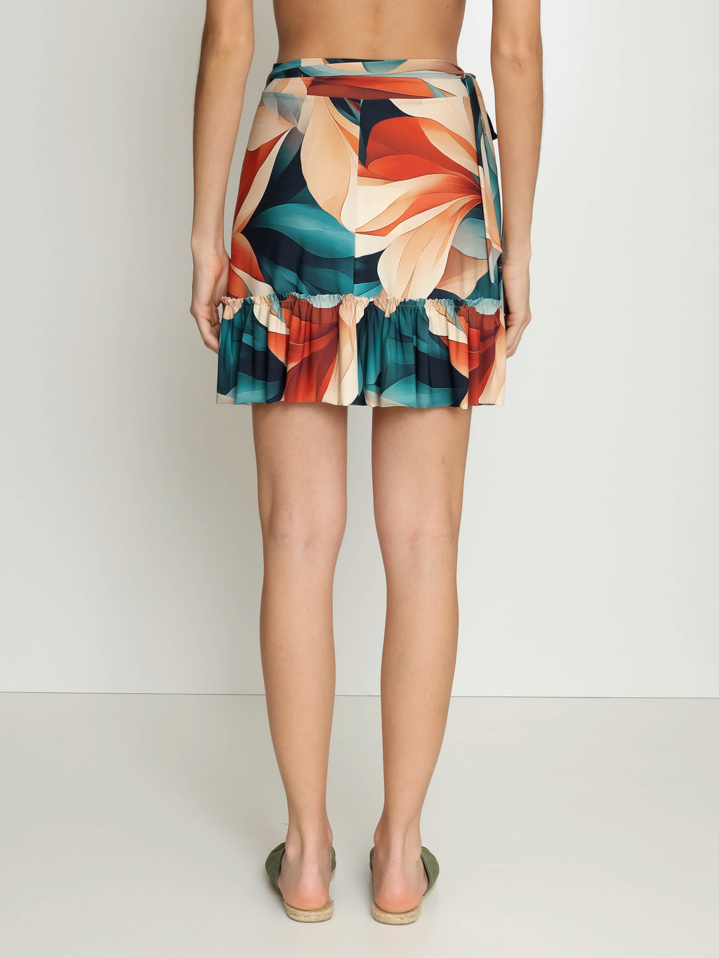 Laurita Foliage-Print Ruffled Miniskirt