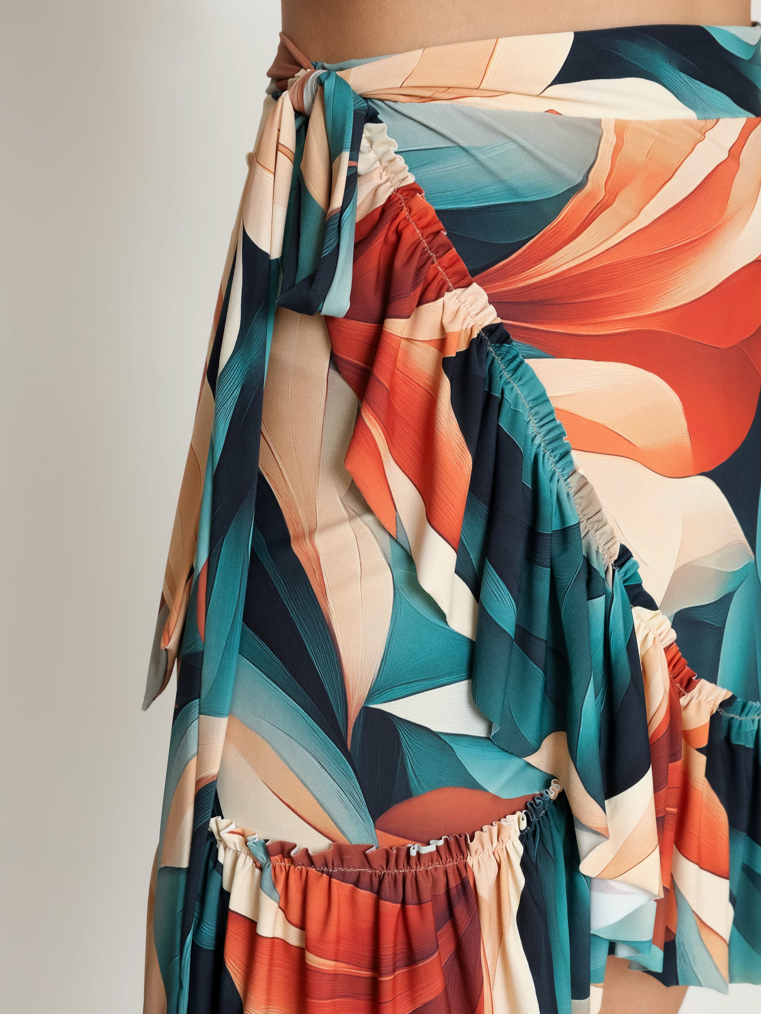 Laurita Foliage-Print Ruffled Miniskirt