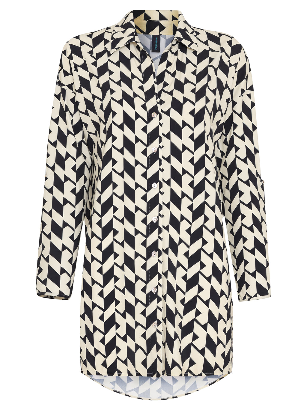 Meline Geometric-Print Button-Front Shirt Dress Zaya